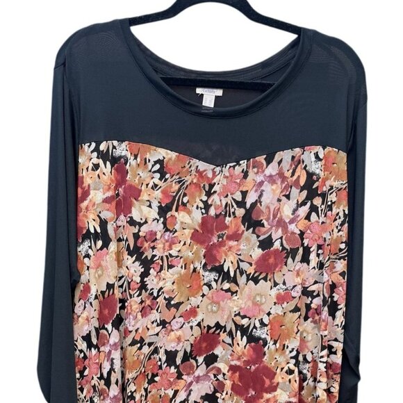 LOGO Layers Floral Sheer Mesh Multicolor Long Sleeve Top 2X Plus Size Women - Picture 2 of 7